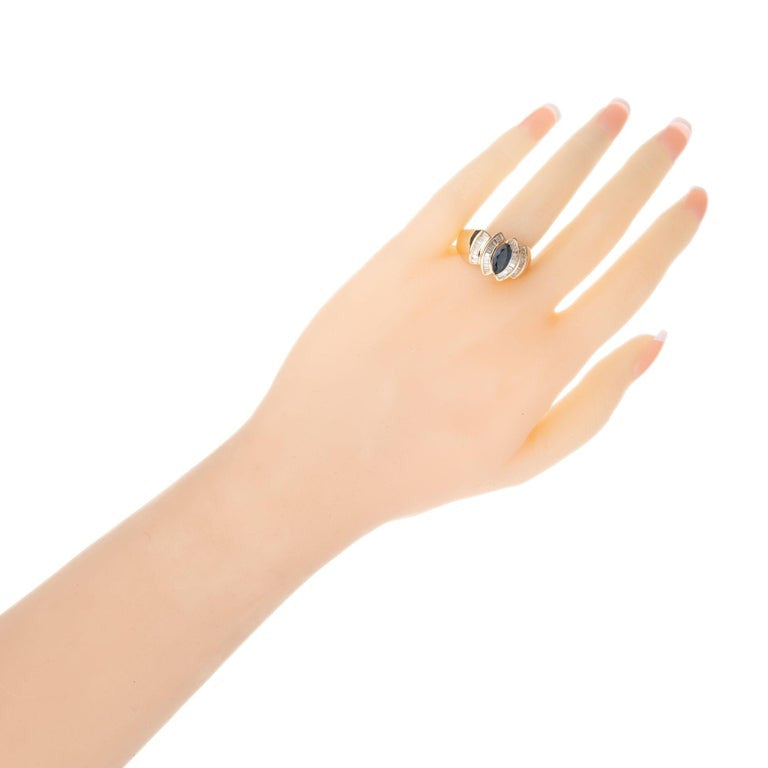 1.15 Carat Marquise Sapphire Baguette Diamond Cocktail Ring – image 4