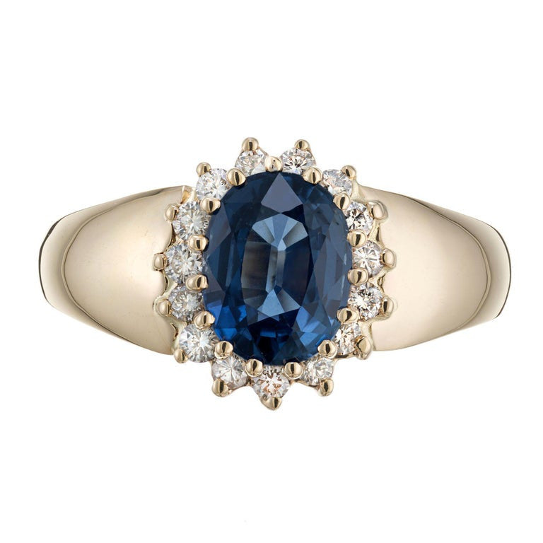 Alfred Butler 2.00 Carat Oval Sapphire Diamond Halo Gold Engagement Ring – image 2