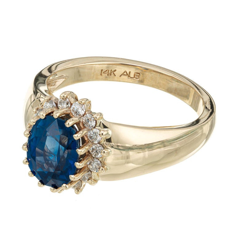 Alfred Butler 2.00 Carat Oval Sapphire Diamond Halo Gold Engagement Ring – image 3