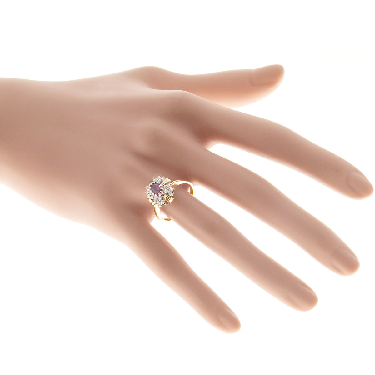 Estate 1960 14k Two Tone White & Yellow Gold Oval Red Ruby & Round Diamond Ring – image 2