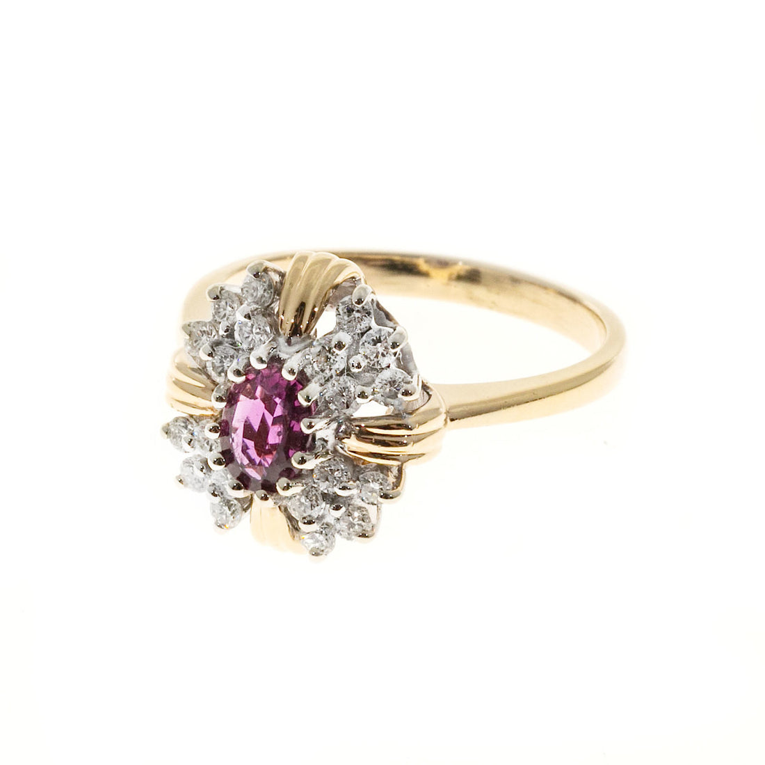 Estate 1960 14k Two Tone White & Yellow Gold Oval Red Ruby & Round Diamond Ring – image 4