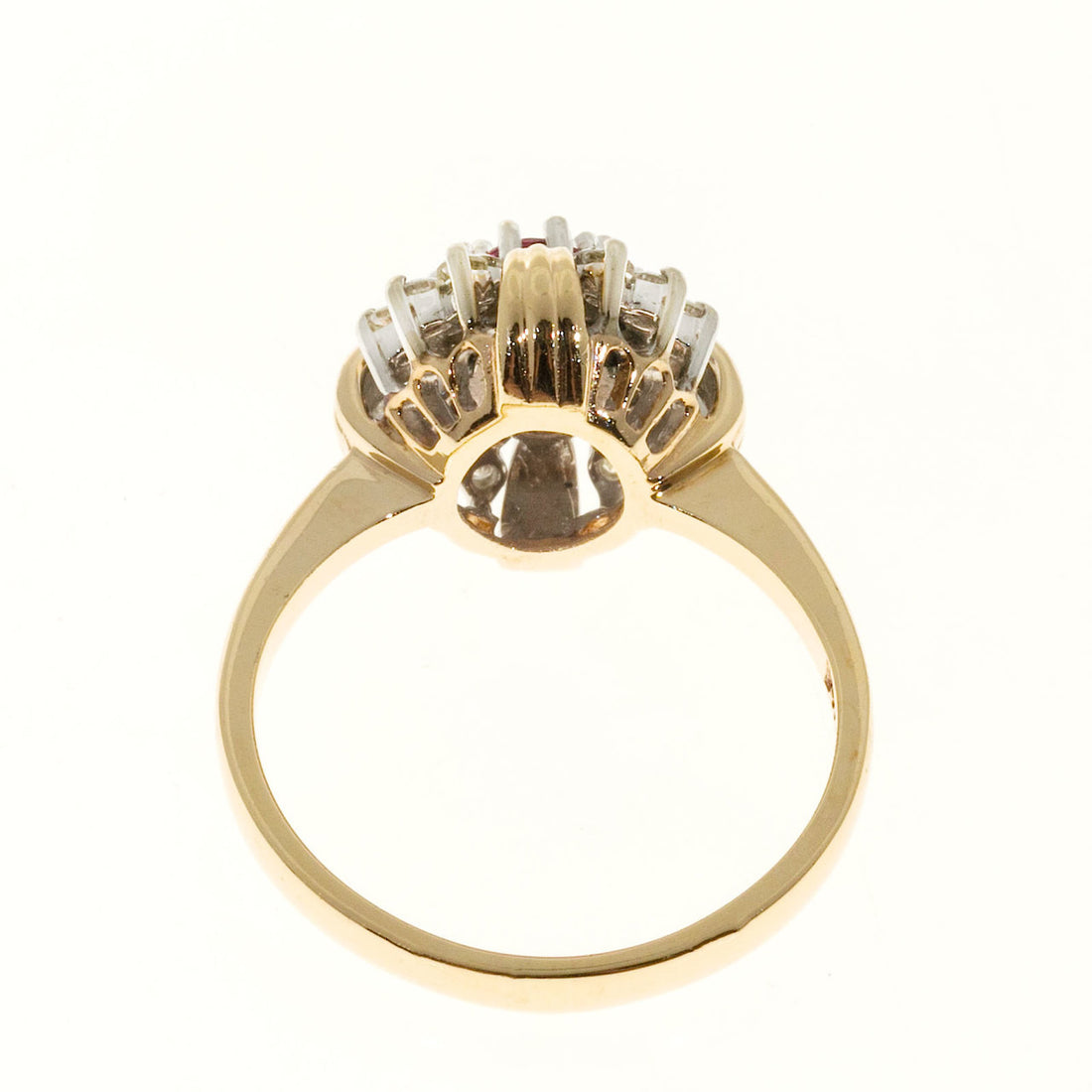 Estate 1960 14k Two Tone White & Yellow Gold Oval Red Ruby & Round Diamond Ring – image 5