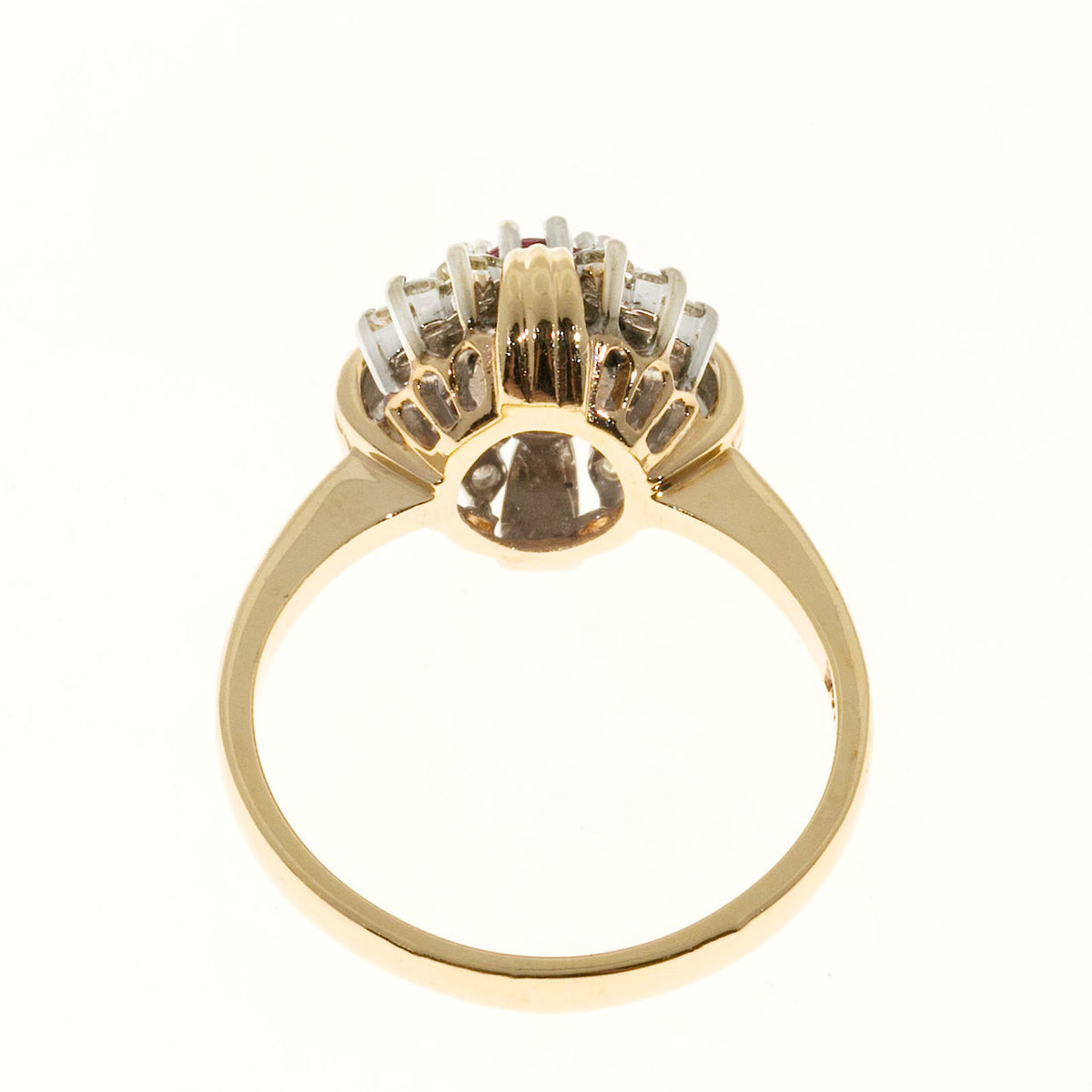 Estate 1960 14k Two Tone White & Yellow Gold Oval Red Ruby & Round Diamond Ring – image 5