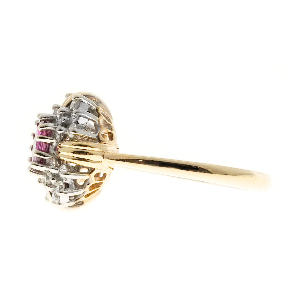 Estate 1960 14k Two Tone White & Yellow Gold Oval Red Ruby & Round Diamond Ring – image 6
