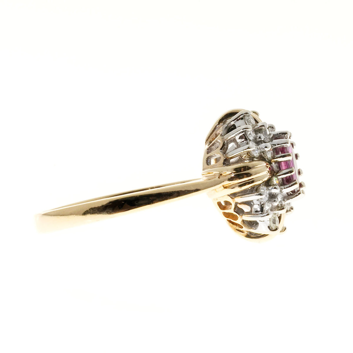 Estate 1960 14k Two Tone White & Yellow Gold Oval Red Ruby & Round Diamond Ring – image 7