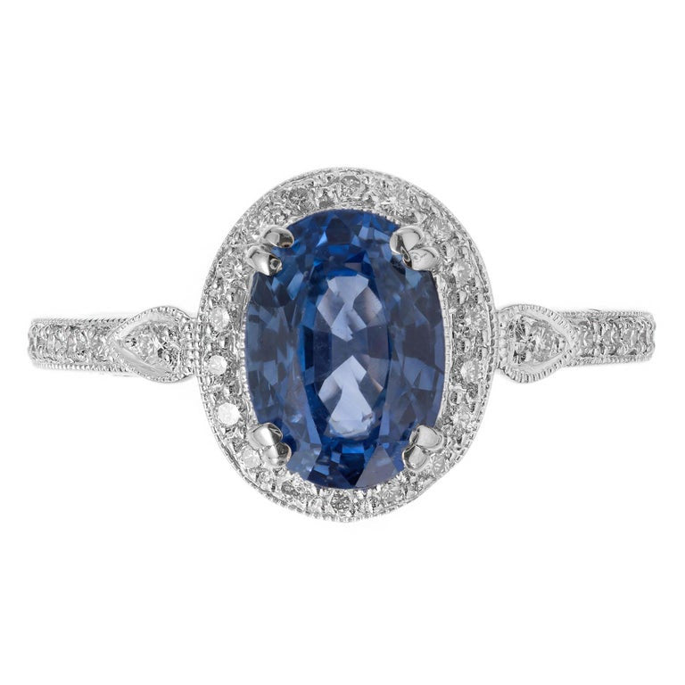 GIA 2.52 Carat Oval Ceylon Sapphire Diamond Halo White Gold Engagement Ring – image 2