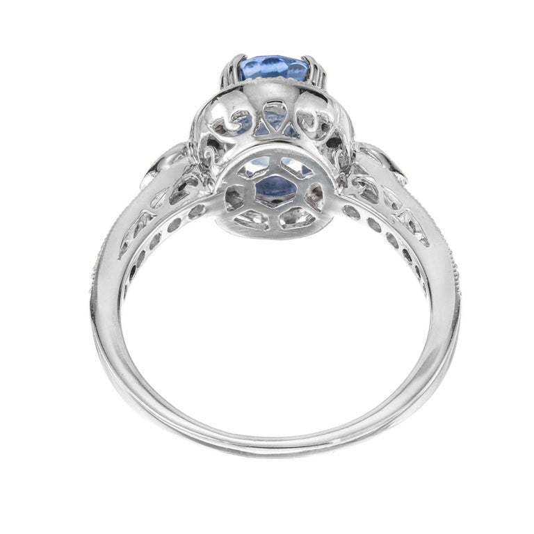 GIA 2.52 Carat Oval Ceylon Sapphire Diamond Halo White Gold Engagement Ring – image 8