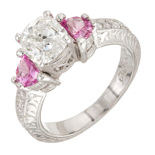 Peter Suchy Diamond Pink Sapphire Antique Platinum Engagement Ring