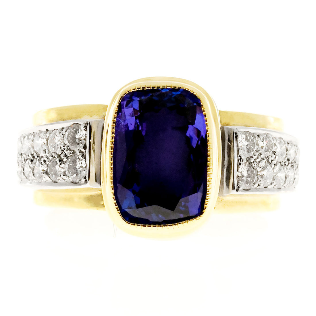 4.08 Carat Tanzanite Diamond Platinum Yellow Gold Ring – image 2