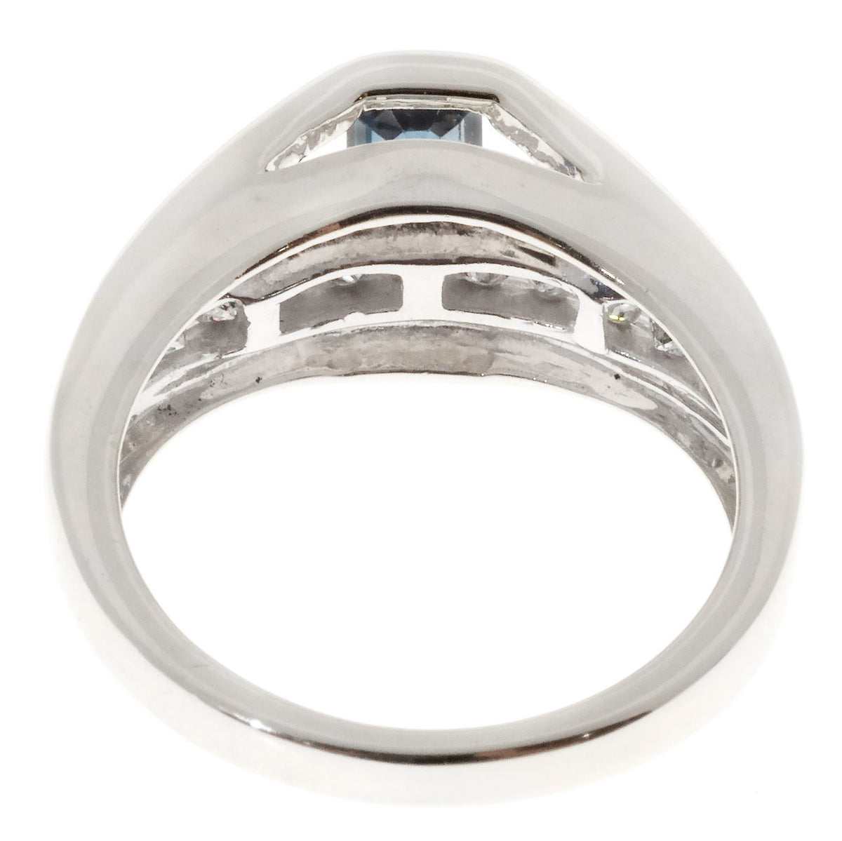 Estate Emerald Cut Blue Sapphire & White Channel Set Diamond 14k White Gold Ring – image 6
