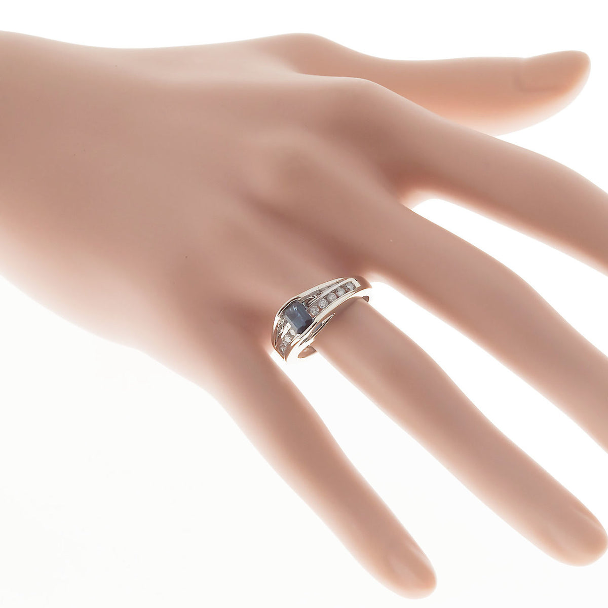 Estate Emerald Cut Blue Sapphire & White Channel Set Diamond 14k White Gold Ring – image 7