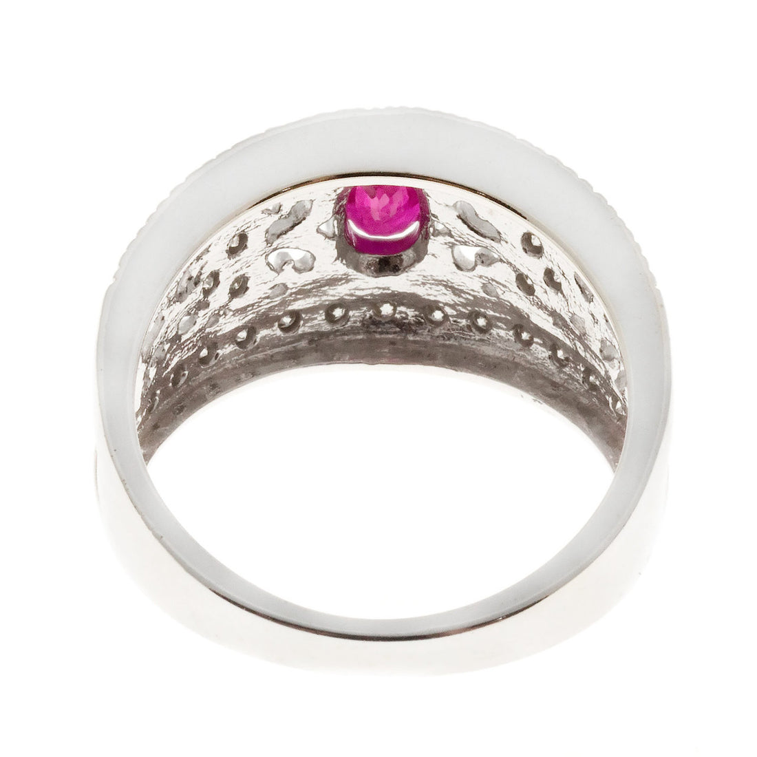 Estate 14k White Gold Oval Red Ruby And Round Diamond Pierced Tapered Ring – image 4