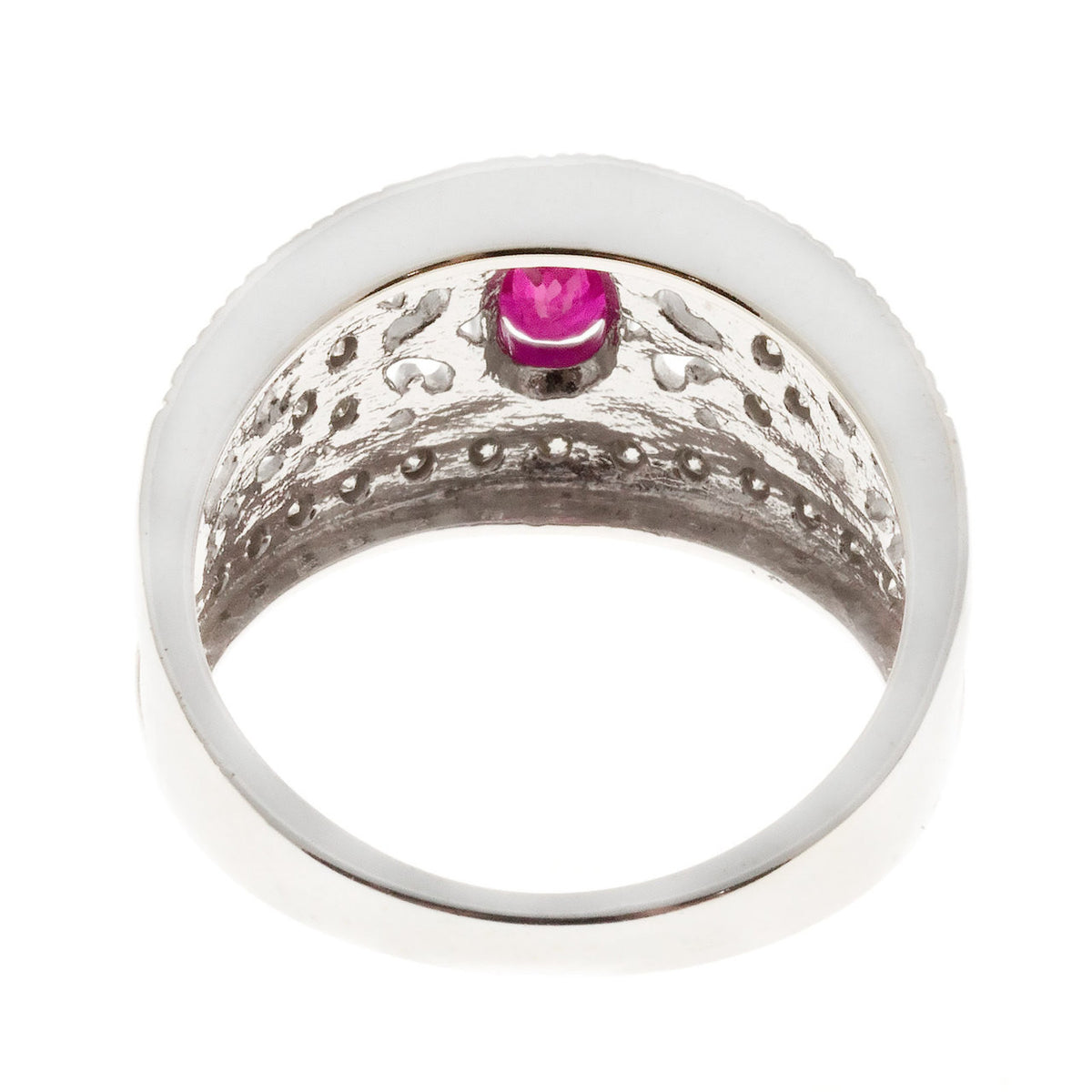 Estate 14k White Gold Oval Red Ruby And Round Diamond Pierced Tapered Ring – image 4