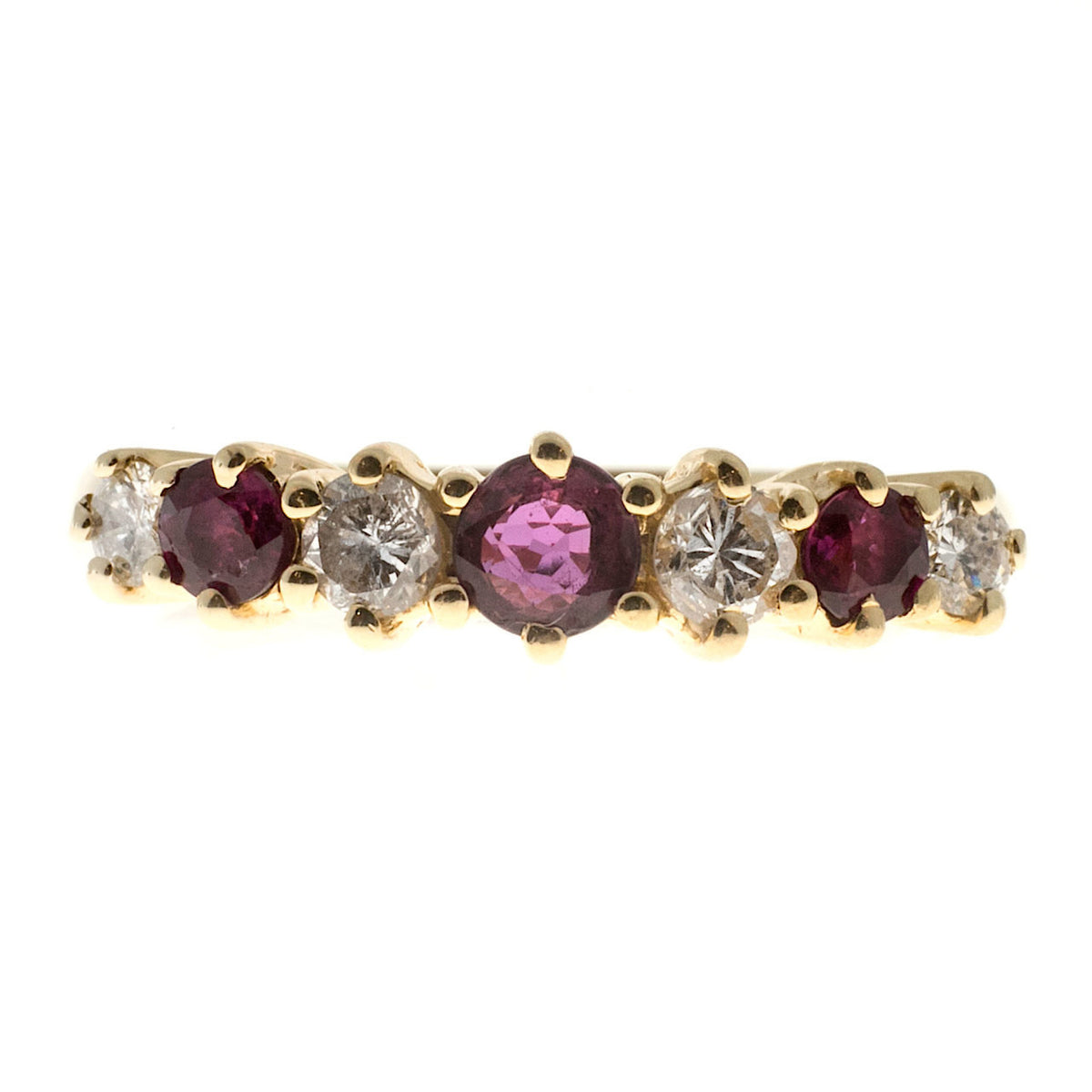 Estate 14k Yellow Gold Raised Prong Round Red Ruby Bright White Diamond Ring – image 2