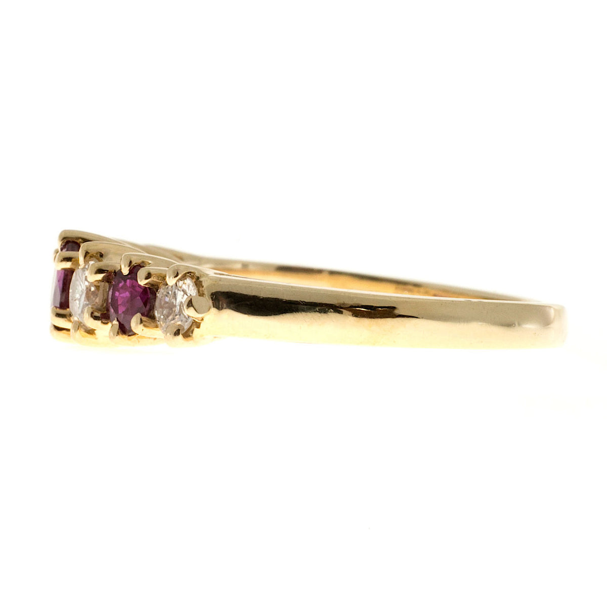 Estate 14k Yellow Gold Raised Prong Round Red Ruby Bright White Diamond Ring – image 3