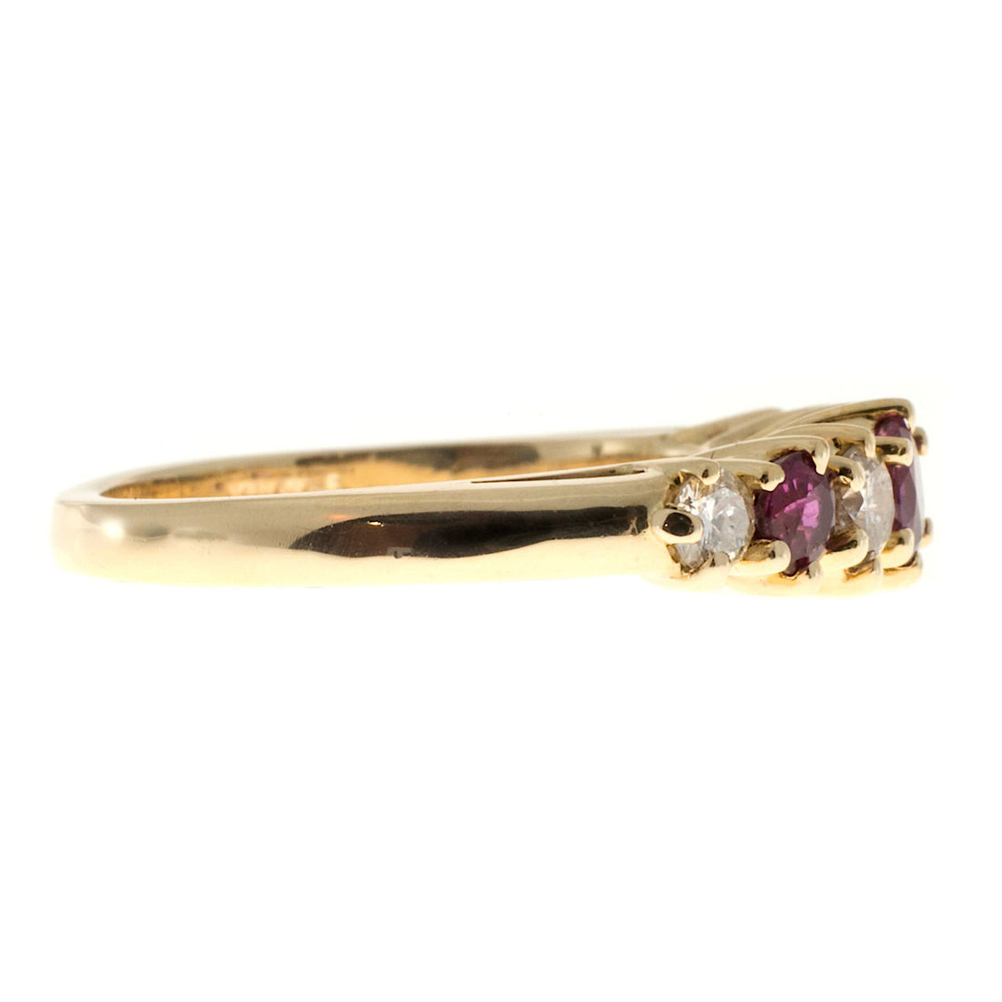 Estate 14k Yellow Gold Raised Prong Round Red Ruby Bright White Diamond Ring – image 4