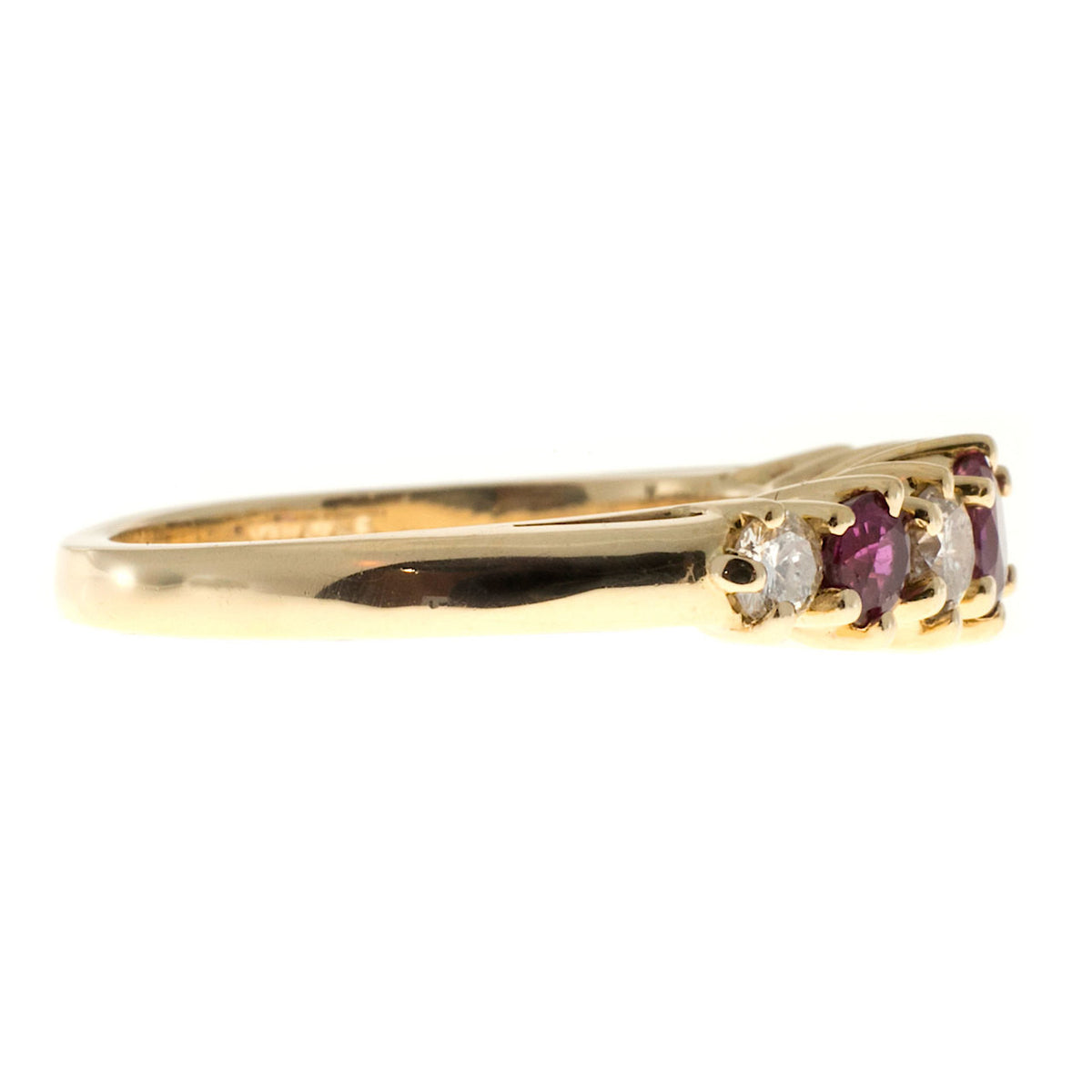 Estate 14k Yellow Gold Raised Prong Round Red Ruby Bright White Diamond Ring – image 4