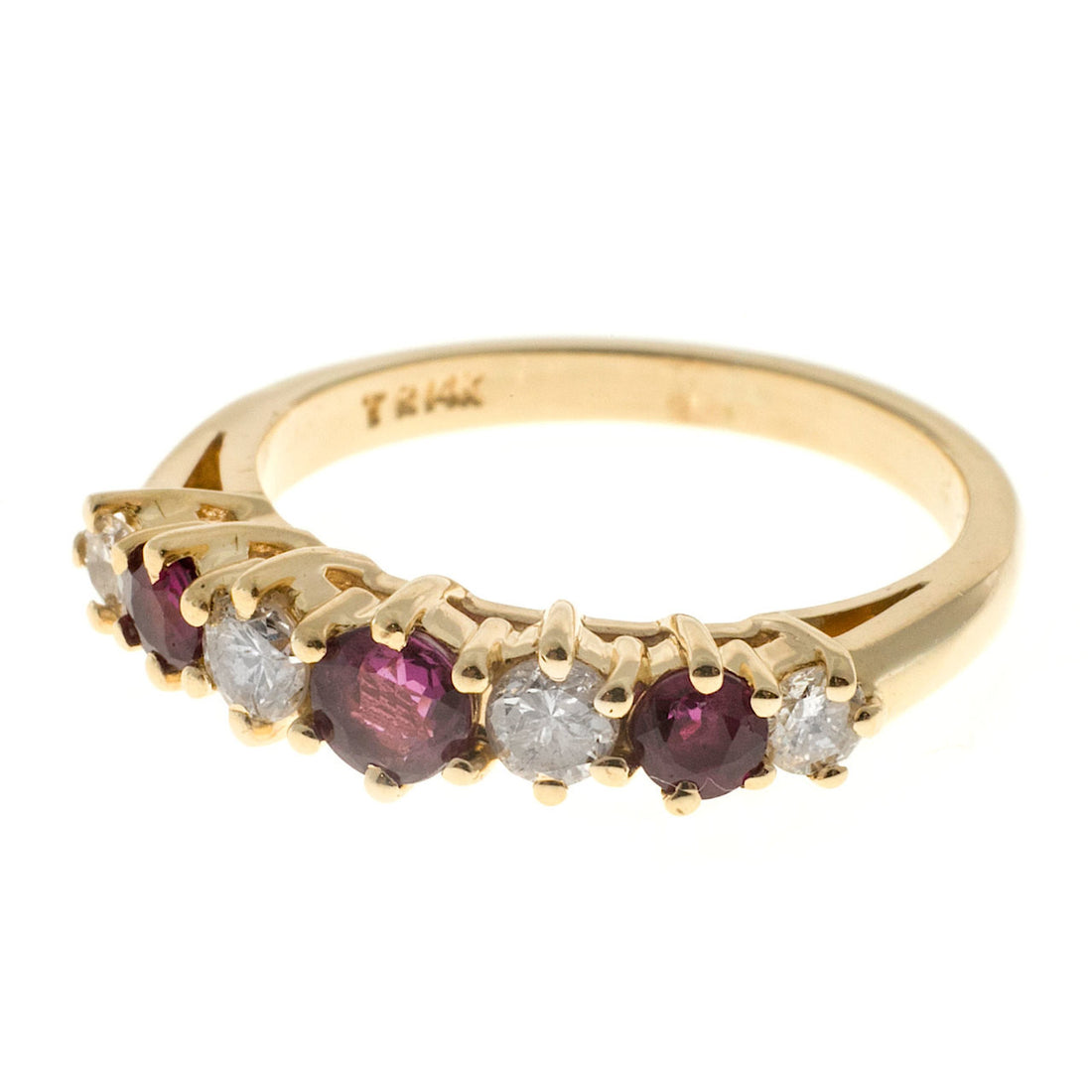 Estate 14k Yellow Gold Raised Prong Round Red Ruby Bright White Diamond Ring – image 6