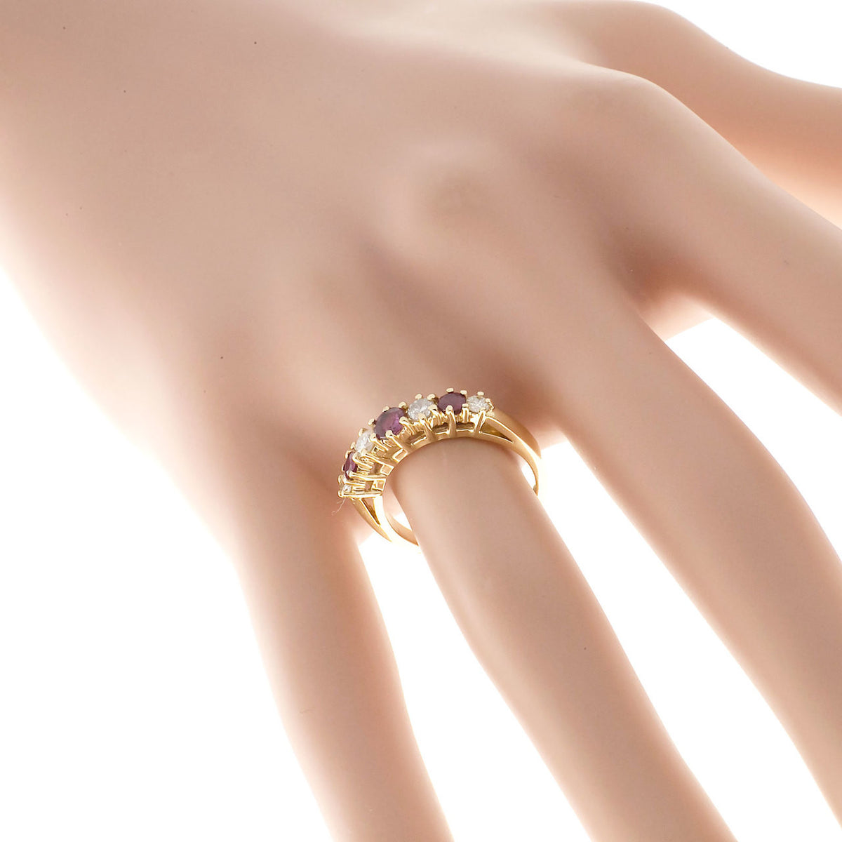 Estate 14k Yellow Gold Raised Prong Round Red Ruby Bright White Diamond Ring – image 8