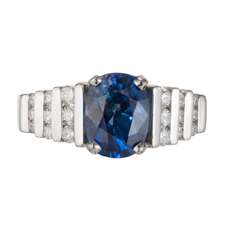 GIA Certified 2.79 Carat Blue Oval Sapphire Diamond Platinum Engagement Ring – image 2