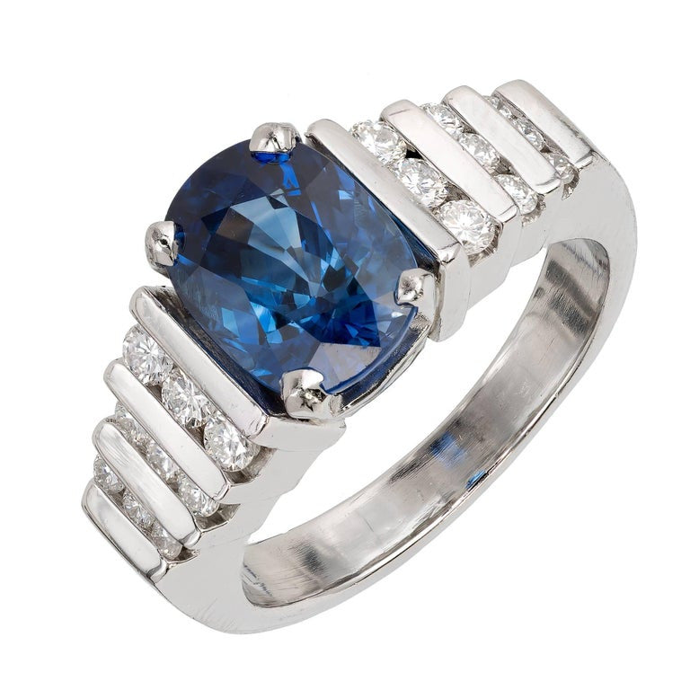 GIA Certified 2.79 Carat Blue Oval Sapphire Diamond Platinum Engagement Ring