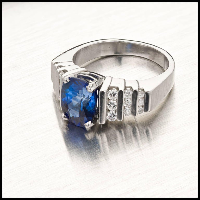 GIA Certified 2.79 Carat Blue Oval Sapphire Diamond Platinum Engagement Ring – image 9