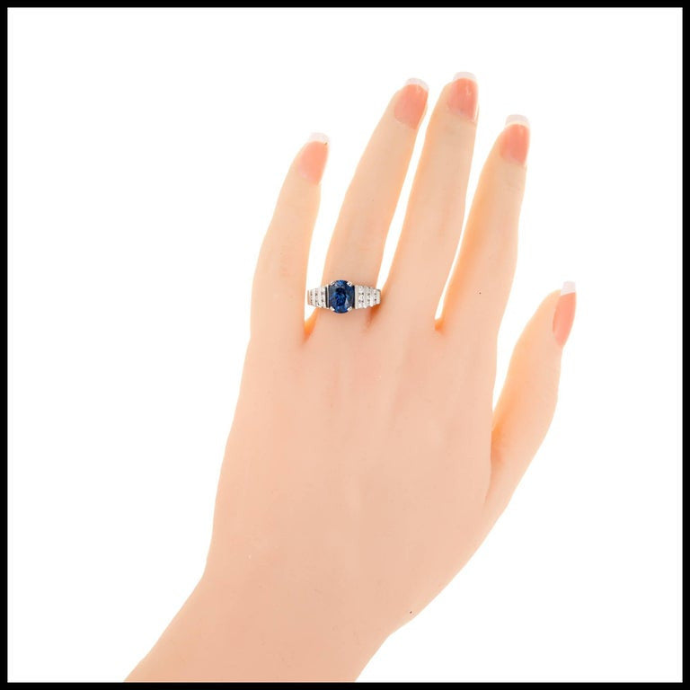 GIA Certified 2.79 Carat Blue Oval Sapphire Diamond Platinum Engagement Ring – image 8