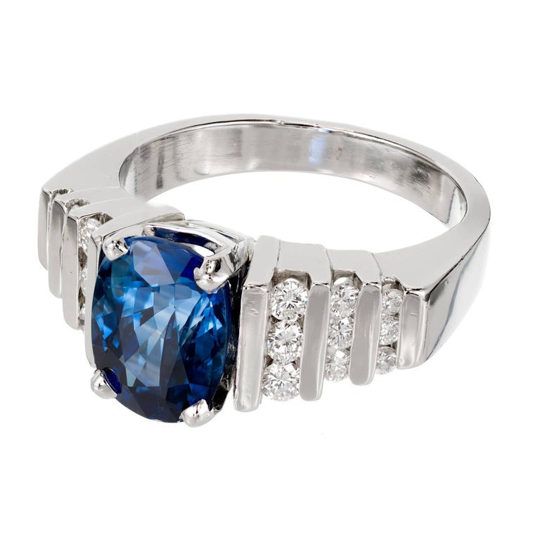 GIA Certified 2.79 Carat Blue Oval Sapphire Diamond Platinum Engagement Ring – image 7