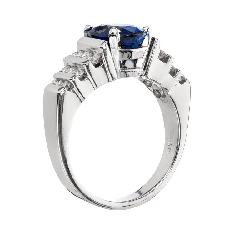 GIA Certified 2.79 Carat Blue Oval Sapphire Diamond Platinum Engagement Ring – image 5