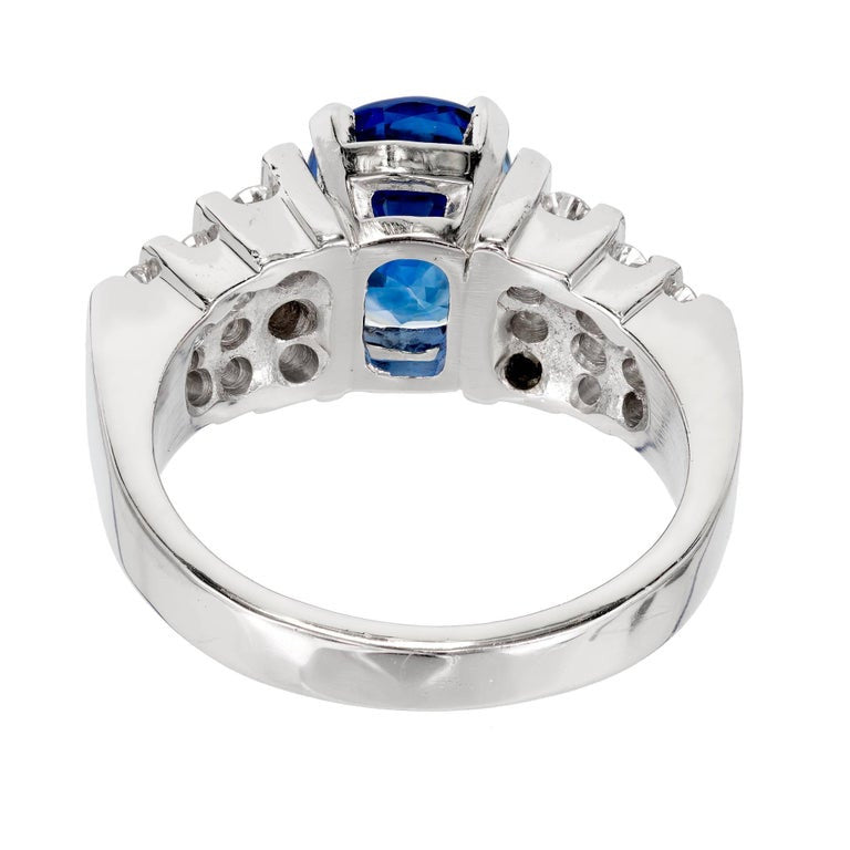 GIA Certified 2.79 Carat Blue Oval Sapphire Diamond Platinum Engagement Ring – image 4