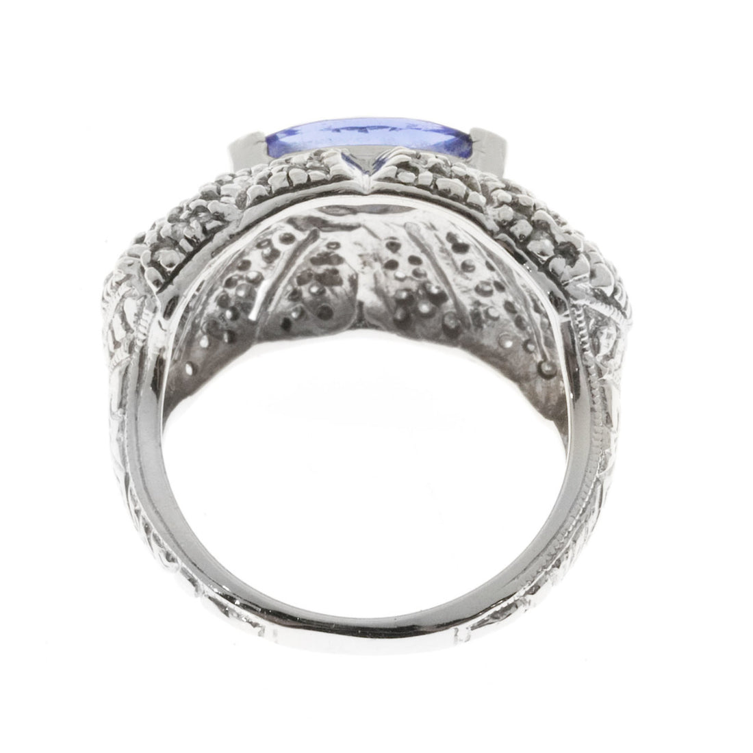 Estate Dome 1.00ct Marquise Tanzanite 14k White Gold Open Work Pave Diamond Ring – image 6