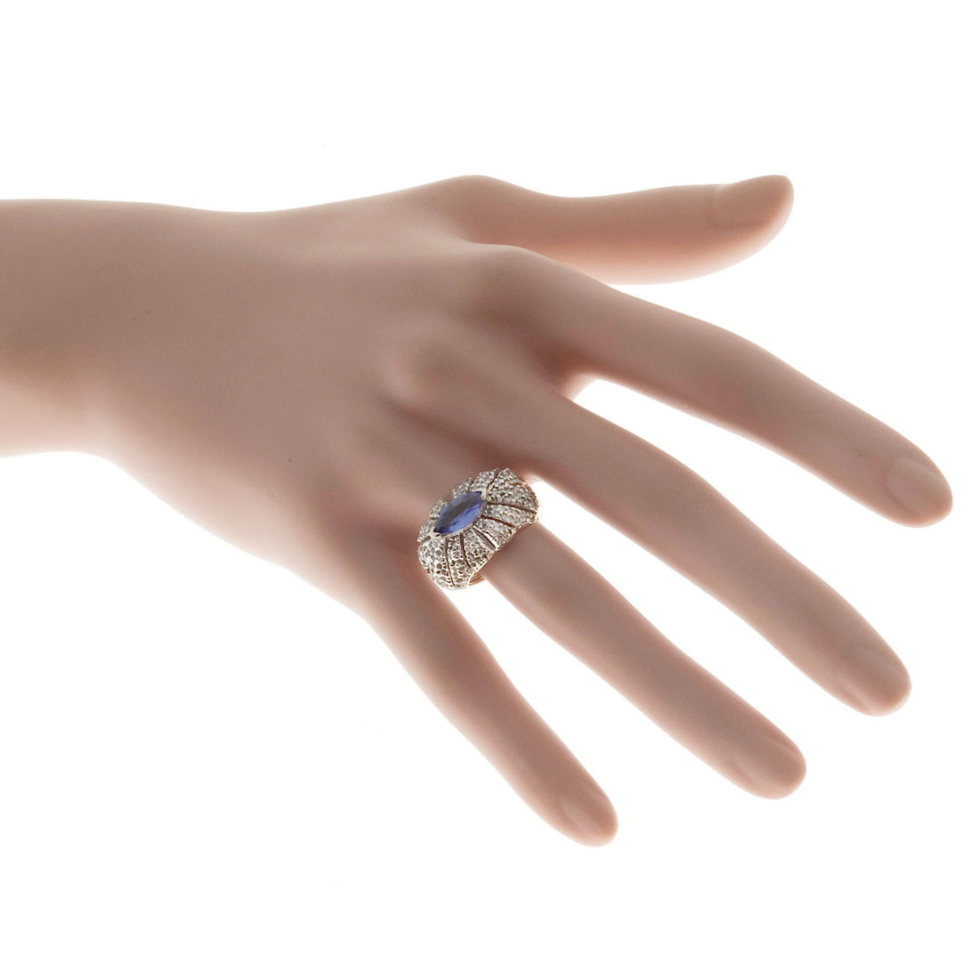 Estate Dome 1.00ct Marquise Tanzanite 14k White Gold Open Work Pave Diamond Ring – image 7