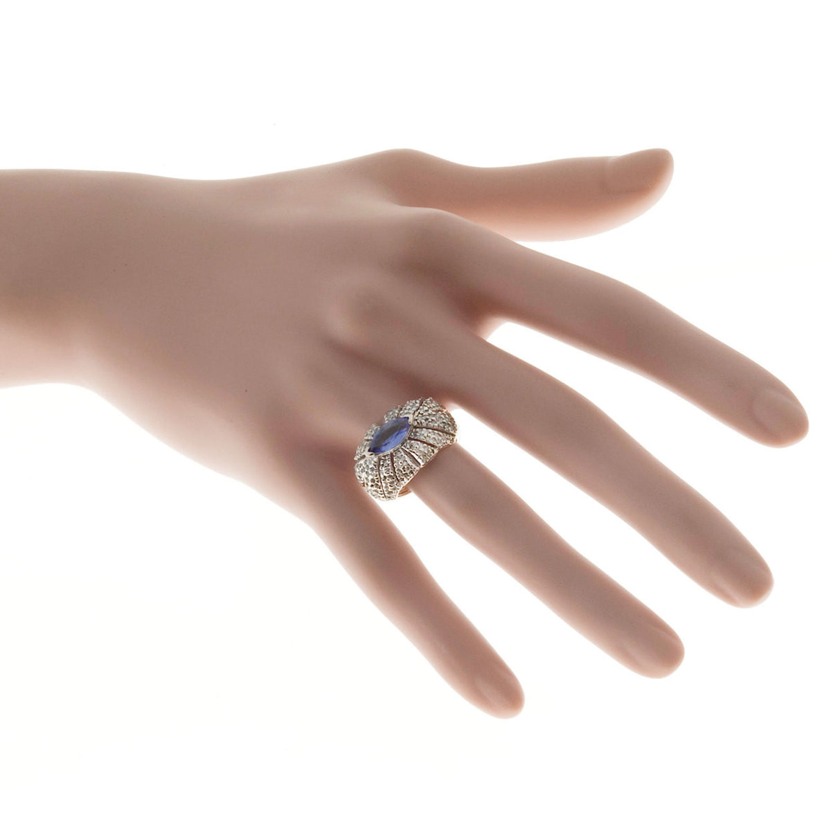 Estate Dome 1.00ct Marquise Tanzanite 14k White Gold Open Work Pave Diamond Ring – image 7