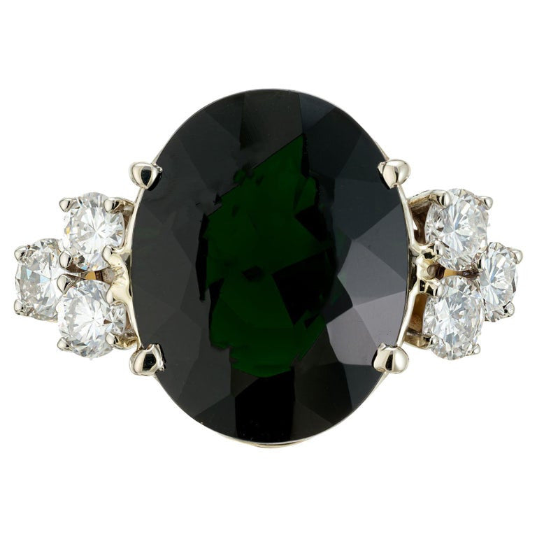 8.50 Carat Deep Green Tourmaline Diamond Gold Cocktail Ring