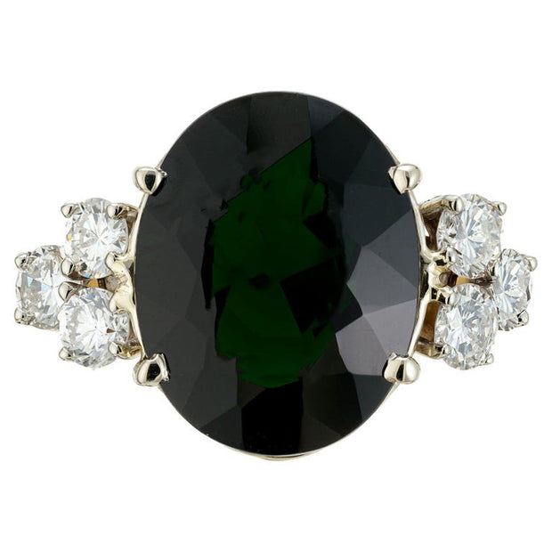 8.50 Carat Deep Green Tourmaline Diamond Gold Cocktail Ring