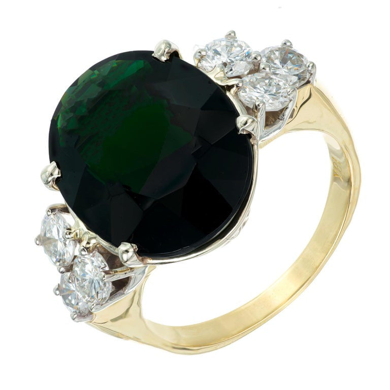 8.50 Carat Deep Green Tourmaline Diamond Gold Cocktail Ring – image 2