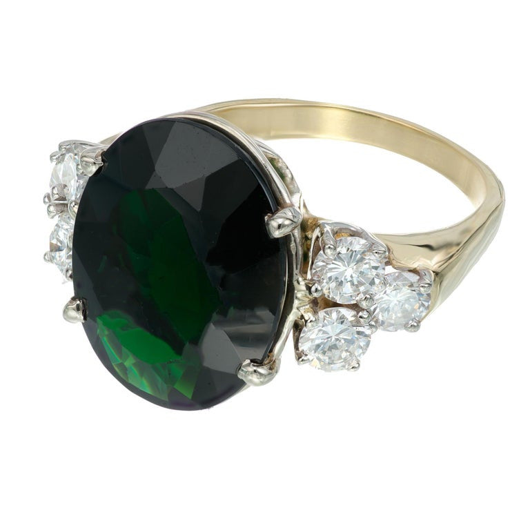 8.50 Carat Deep Green Tourmaline Diamond Gold Cocktail Ring – image 3