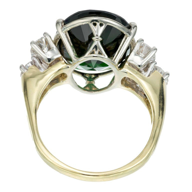8.50 Carat Deep Green Tourmaline Diamond Gold Cocktail Ring – image 6