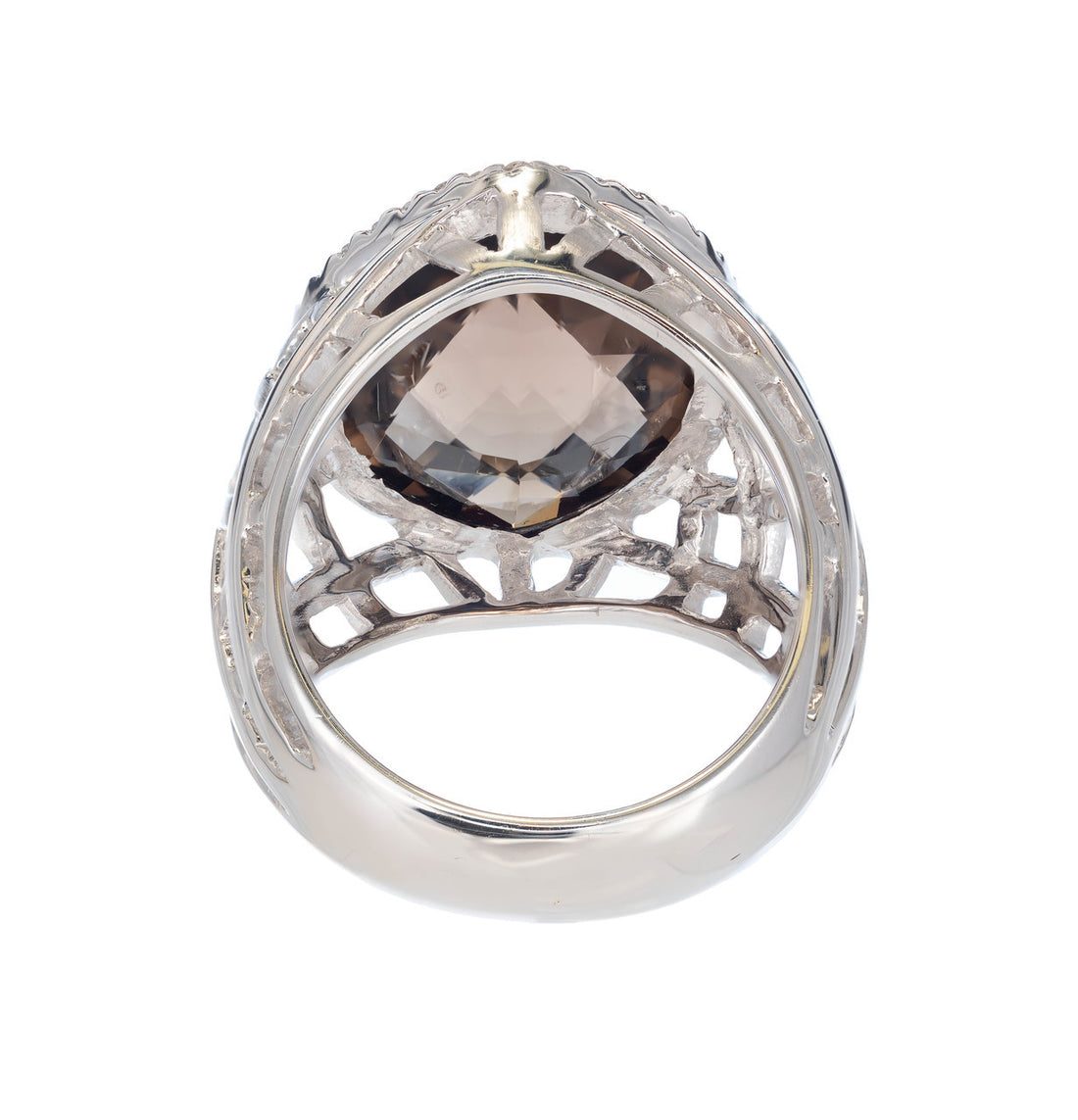 Estate Dramatic Faceted 12.14ct Marquise Smoky Topaz 38 Diamond White Gold Ring – image 4
