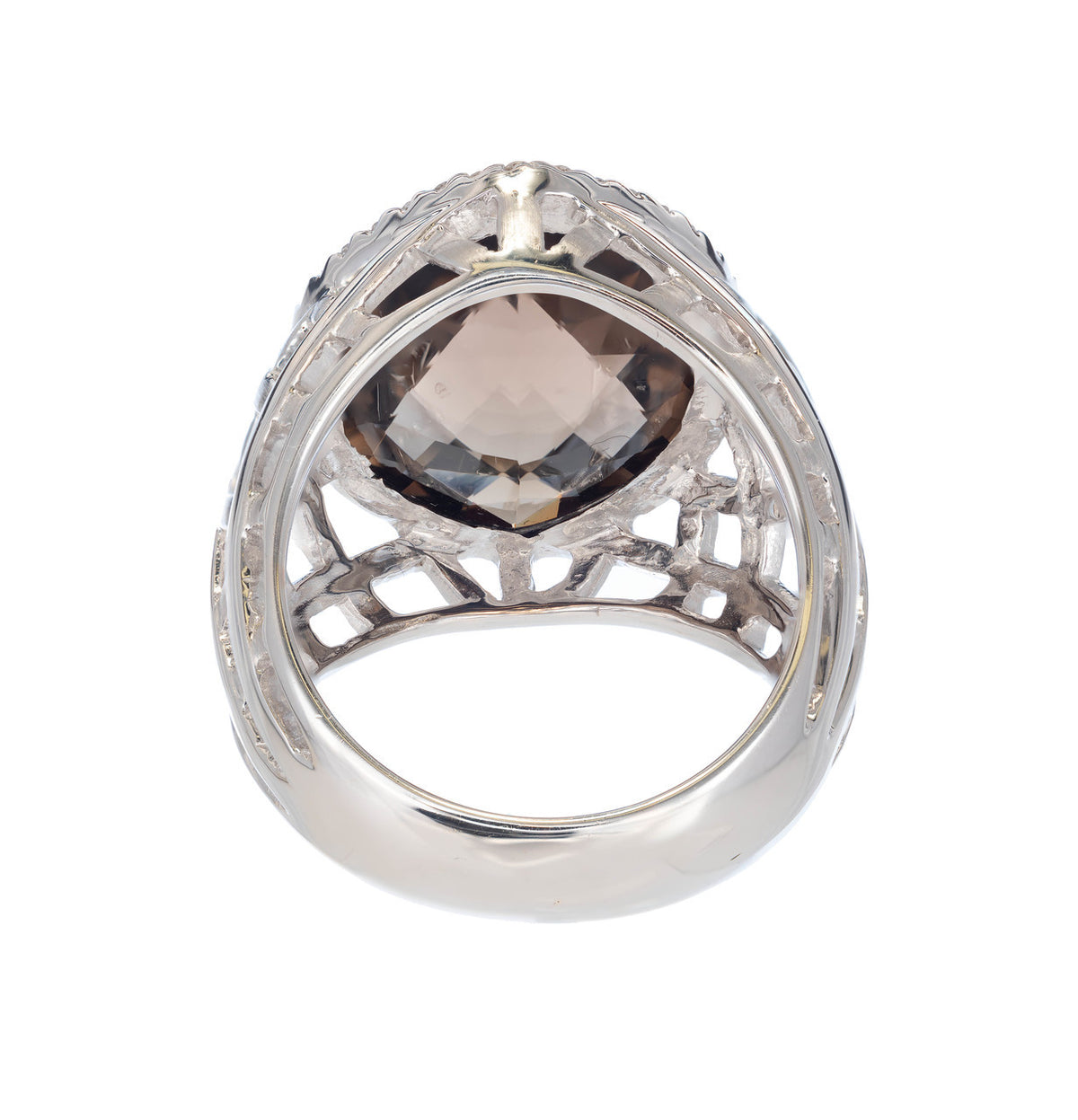 Estate Dramatic Faceted 12.14ct Marquise Smoky Topaz 38 Diamond White Gold Ring – image 4