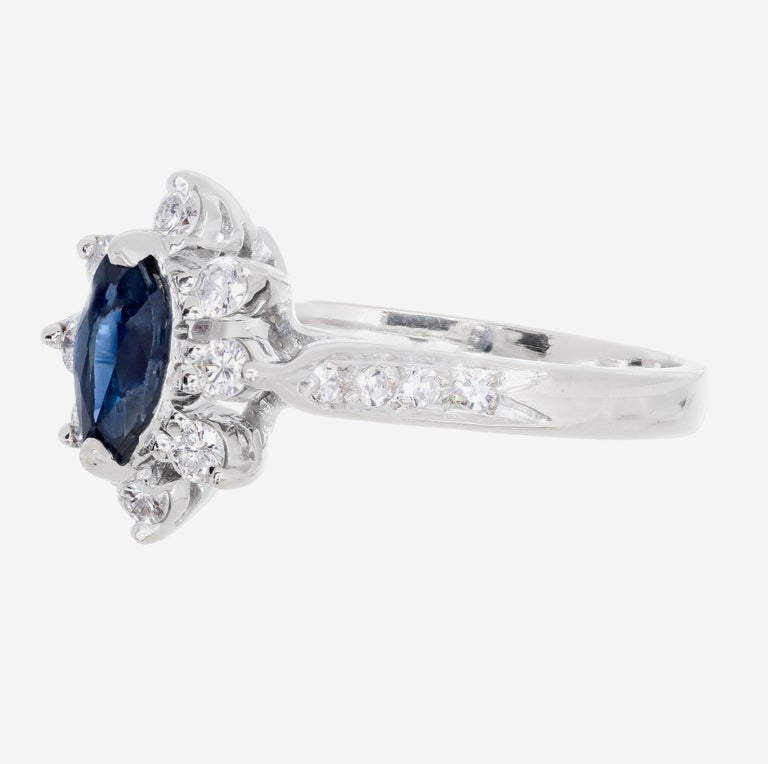 .40 Carat Marquise Sapphire Diamond Halo White Gold Engagement Ring – image 3
