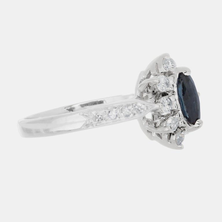 .40 Carat Marquise Sapphire Diamond Halo White Gold Engagement Ring – image 2