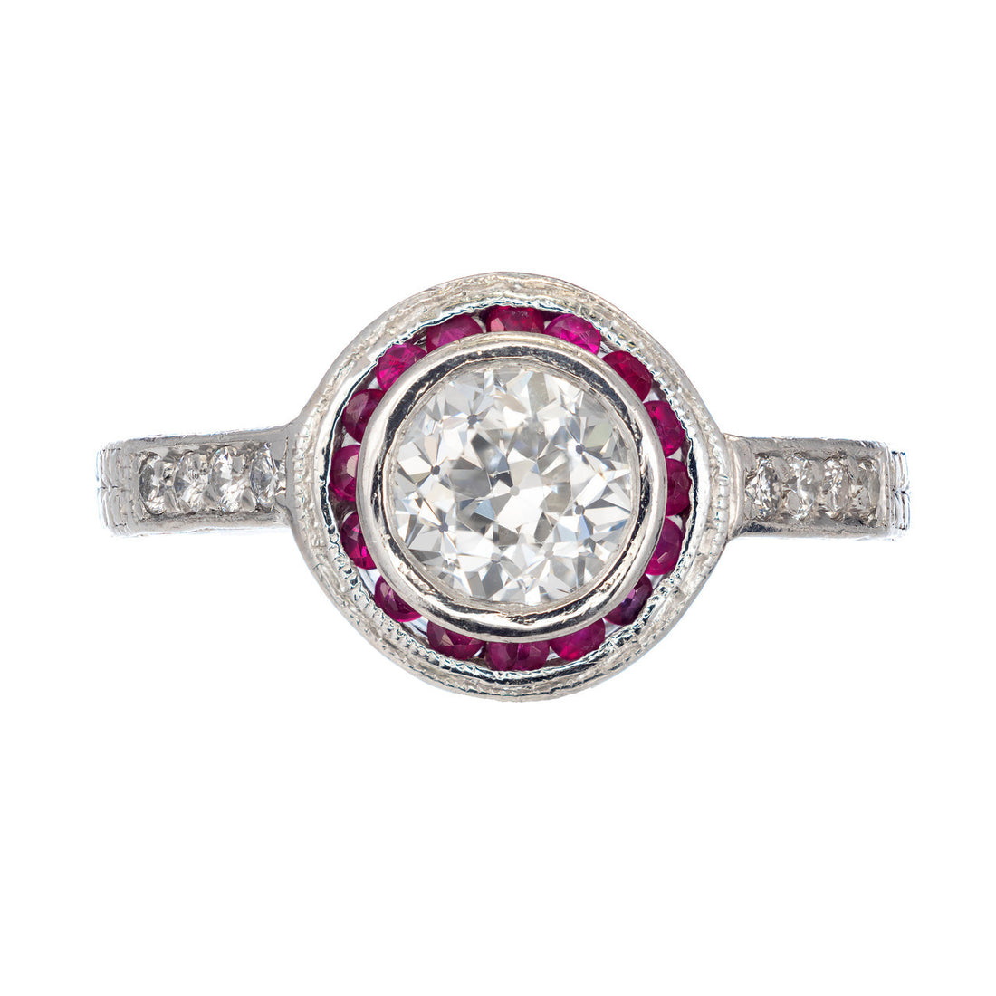 Peter Suchy EGL Certified 1.07 Carat Diamond Ruby Halo Platinum Engagement Ring – image 2