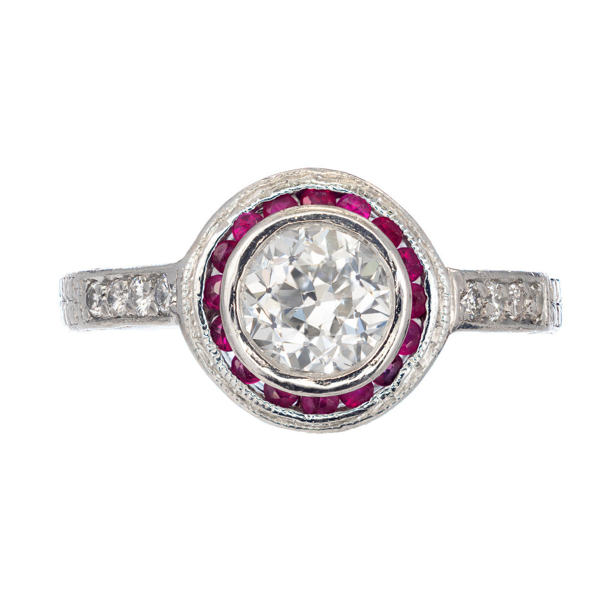 Peter Suchy EGL Certified 1.07 Carat Diamond Ruby Halo Platinum Engagement Ring – image 2