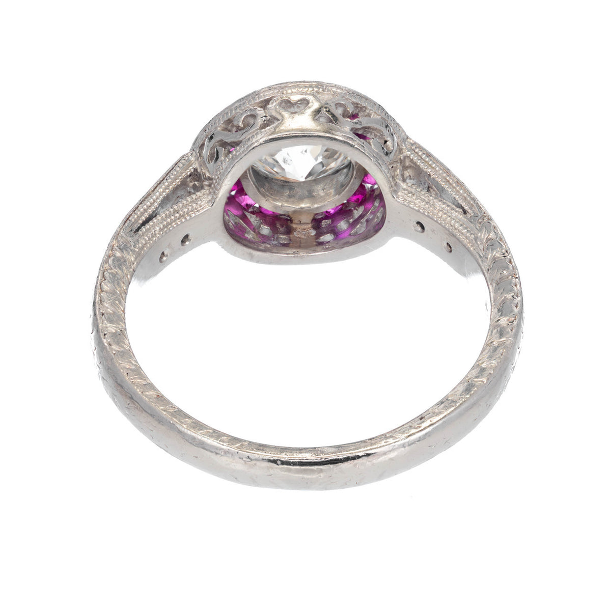 Peter Suchy EGL Certified 1.07 Carat Diamond Ruby Halo Platinum Engagement Ring – image 5