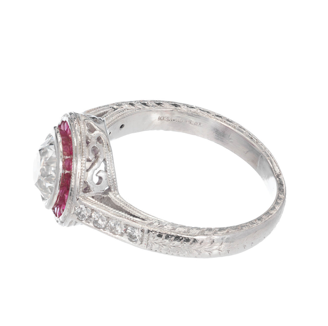 Peter Suchy EGL Certified 1.07 Carat Diamond Ruby Halo Platinum Engagement Ring – image 4