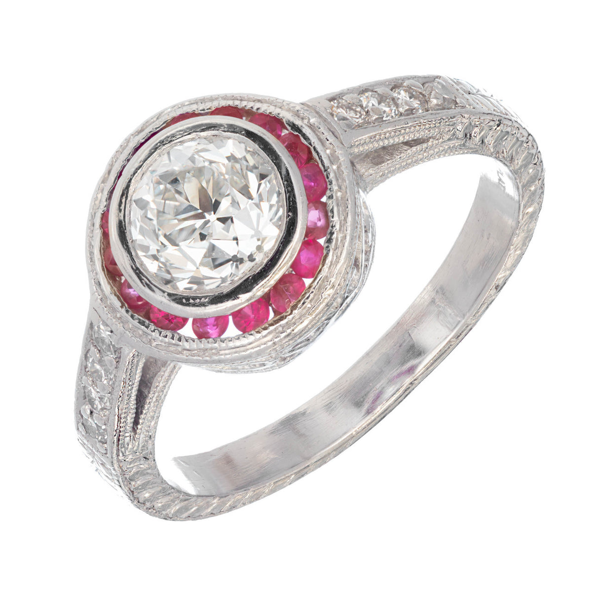 Peter Suchy EGL Certified 1.07 Carat Diamond Ruby Halo Platinum Engagement Ring