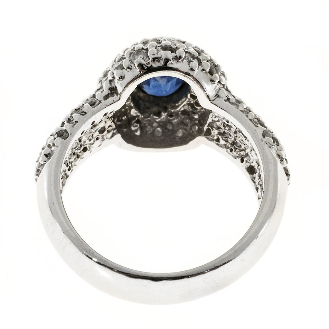 Vintage RJM Domed Oval 1.00ct Royal Blue Sapphire 108 Diamond Pave Set Ring – image 5