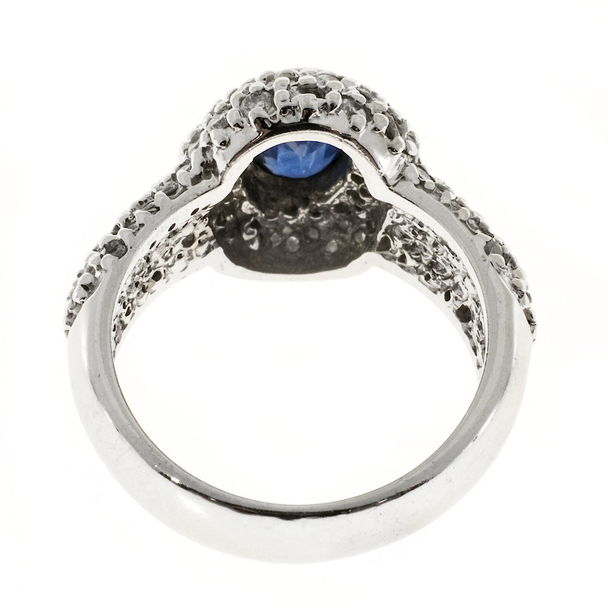 Vintage RJM Domed Oval 1.00ct Royal Blue Sapphire 108 Diamond Pave Set Ring – image 5