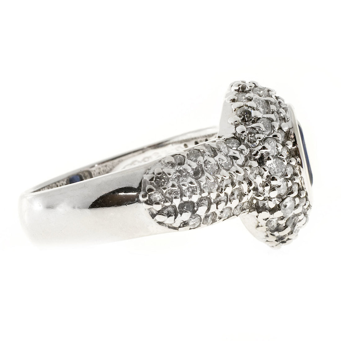 Vintage RJM Domed Oval 1.00ct Royal Blue Sapphire 108 Diamond Pave Set Ring – image 7